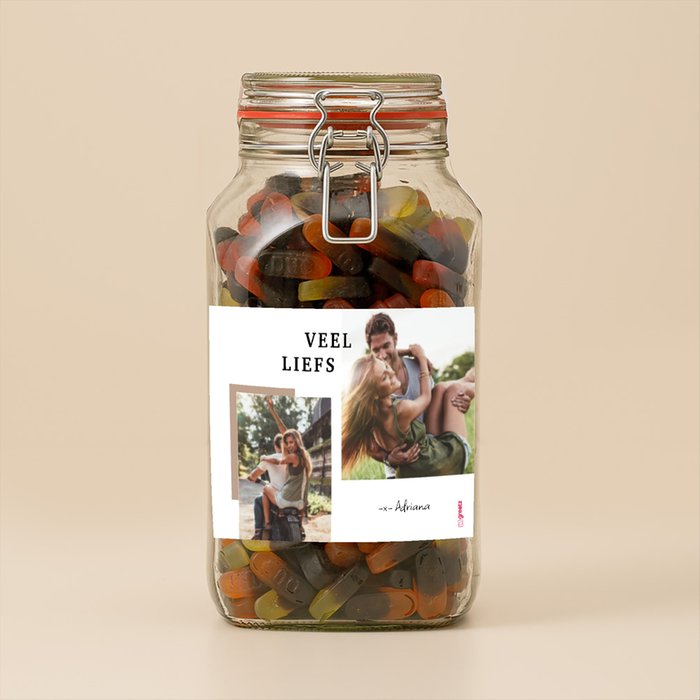 Snoeppot Dropfruit | 1,9 kg | Veel liefs met eigen foto & naam