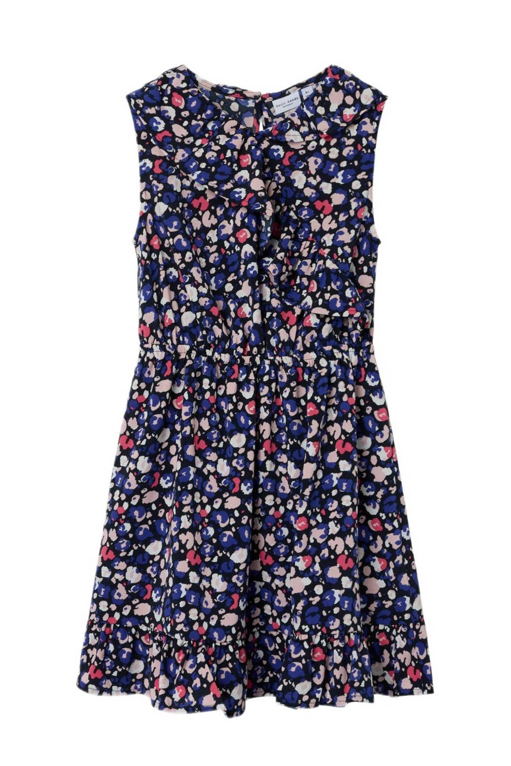 NAME IT jurk NKFVINAYA met all over print en volant donkerblauw/roze/wit