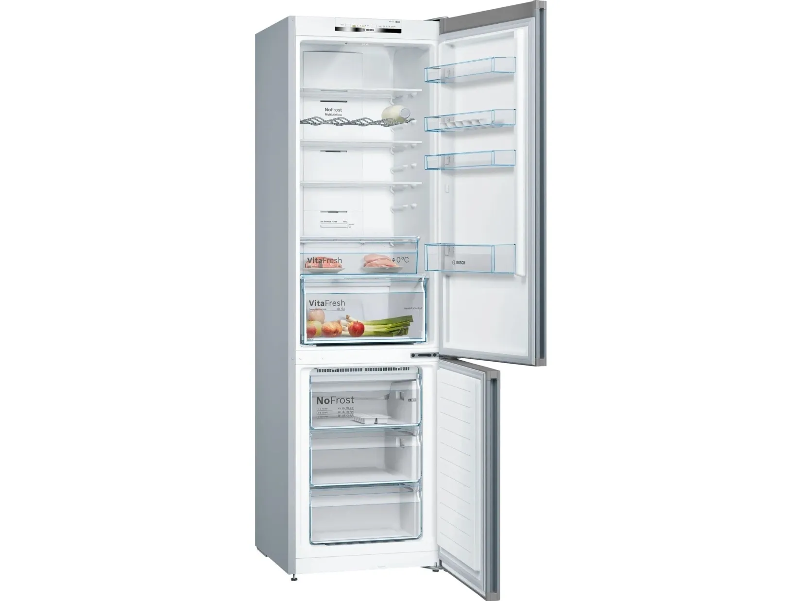Bosch Serie | 4 KGN39VLEB - Køleskab/fryser - bund-fryser - bredde: 60 cm - dybde: 66 cm - højde: 203 cm - 368 liter - Klasse E - inox-look