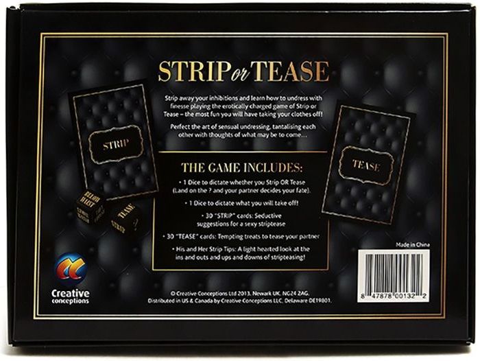 Creative Conceptions spel voor de perfecte erotische striptease voor hem en haar, bevat 2 dobbelstenen, 30 stripkaarten, 30 teasekaarten en striptips