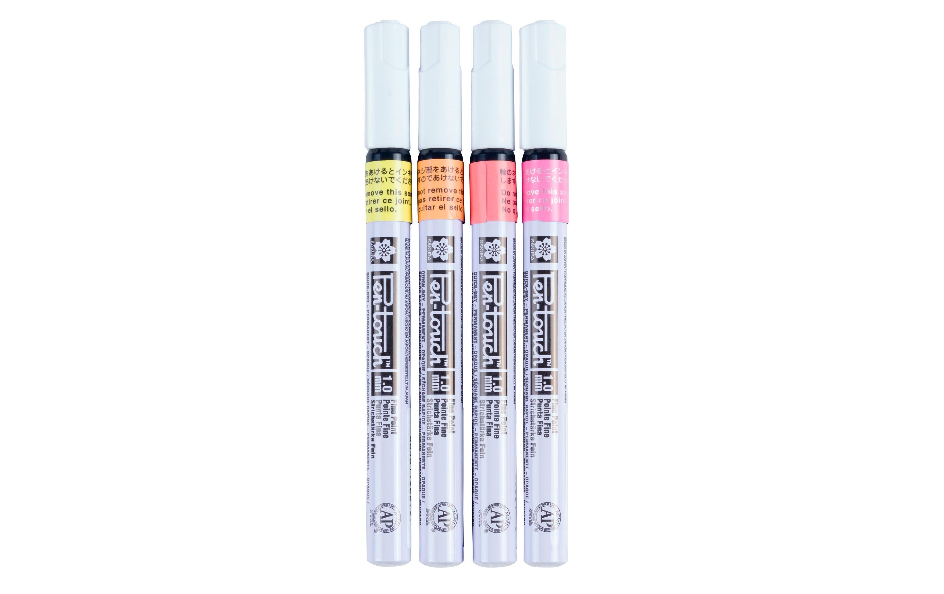 Lackmarker Pen-Touch 1.0 mm, F, 4 StückFluoreszierender Marker – Ideal für leuchtende Effekte auf weissen, schwarzen oder buntem Untergrund