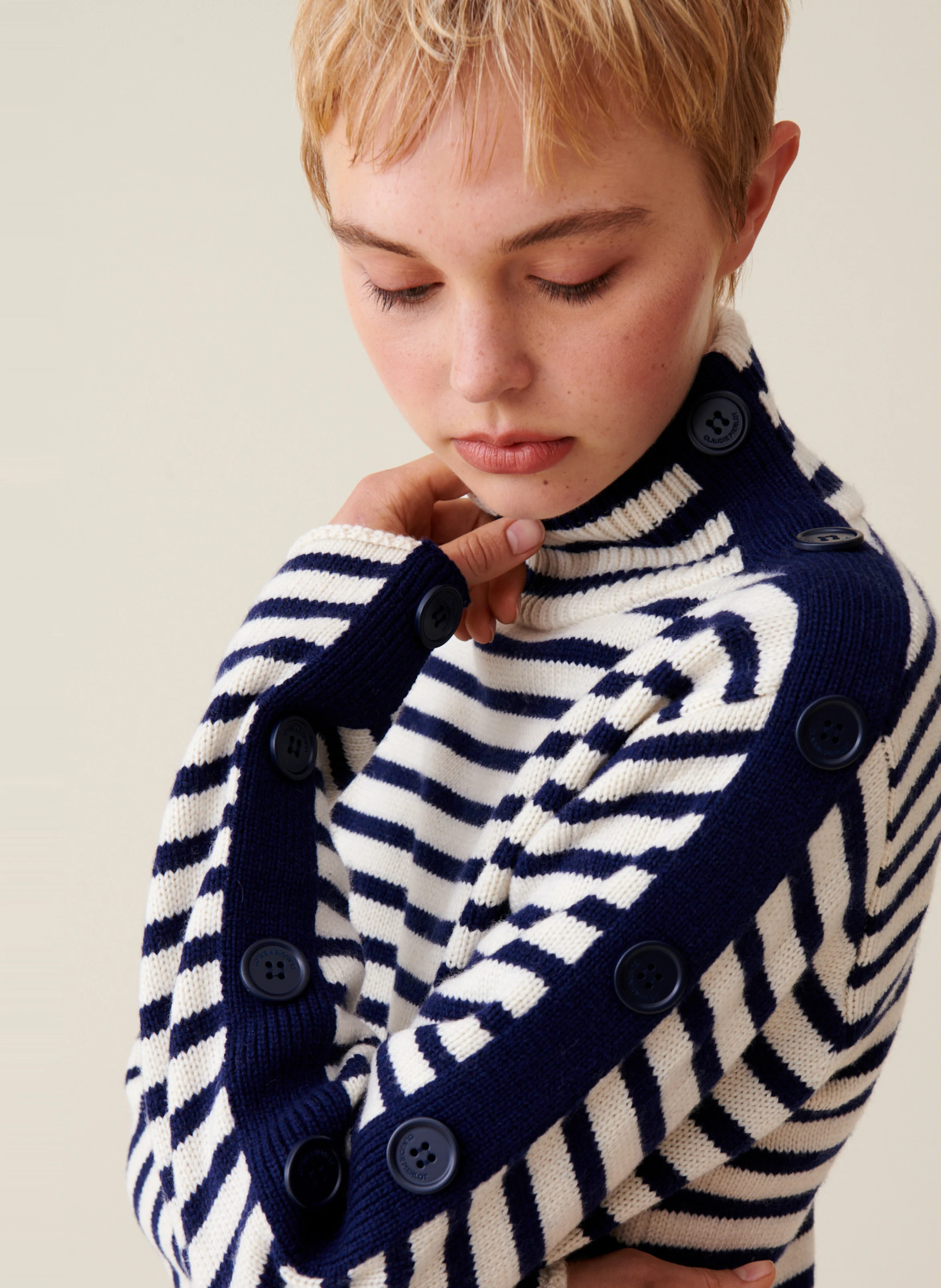 Robe marinièreen maille boutonnée | Multicolore