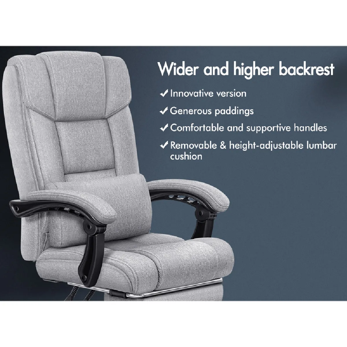 ALFORDSON Fauteuil de Bureau Ordinateur Gaming Siège Tissu Recliner Gris