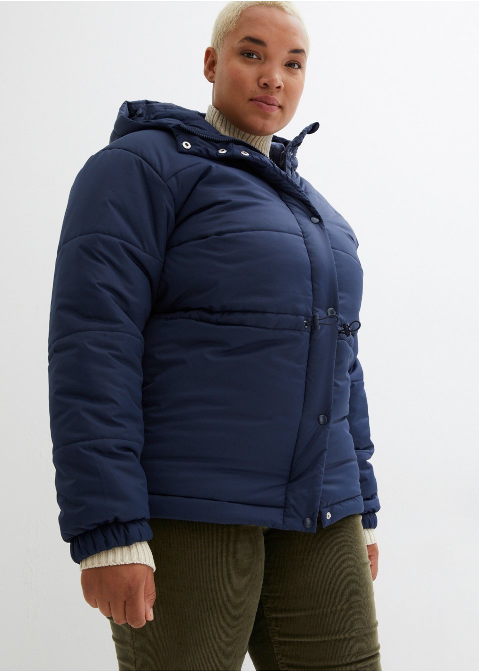 Veste matelassée raccourcie avec capuche et taille réglable