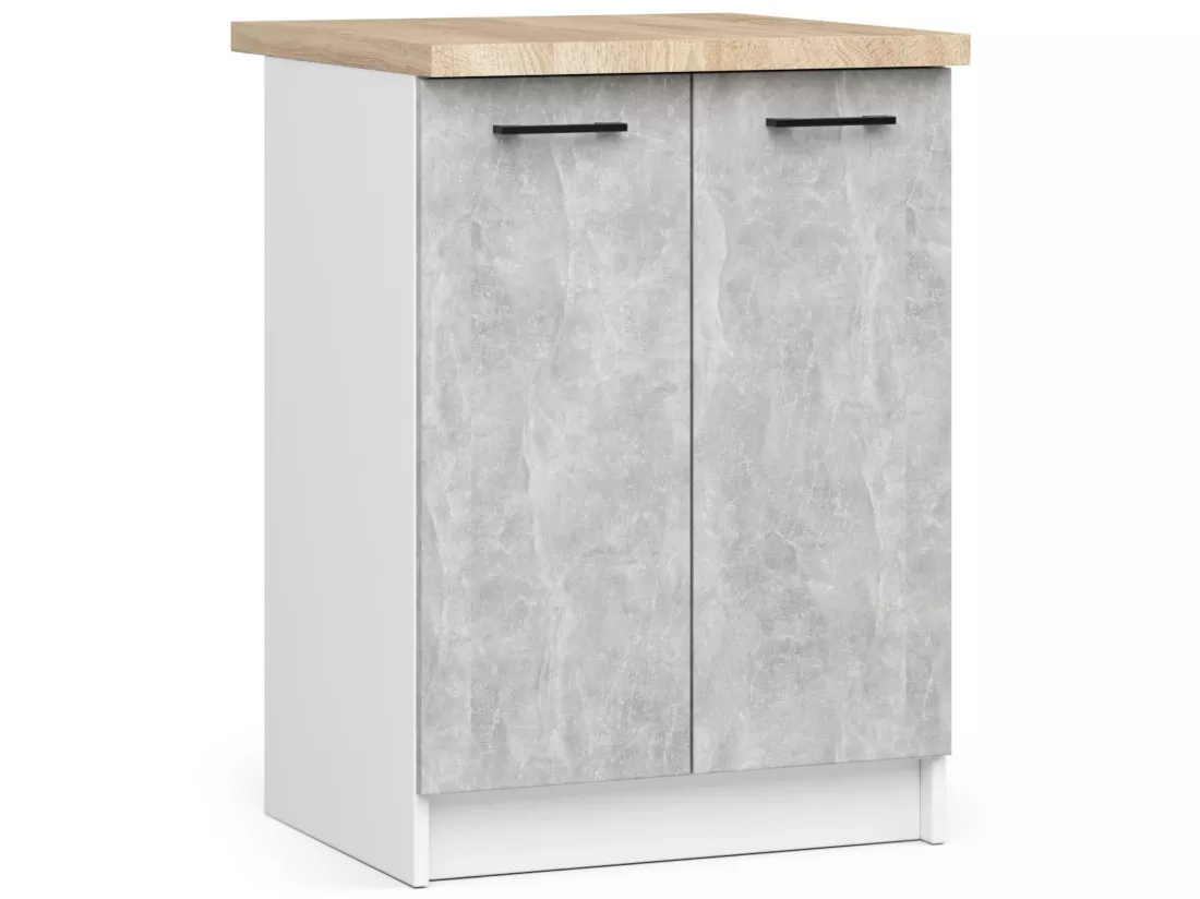 Armoires de cuisine basse AKORD S60 OLIWIA Blanc 60 cm 2 portes façade Béton 2 étagères 60x46x85 cm