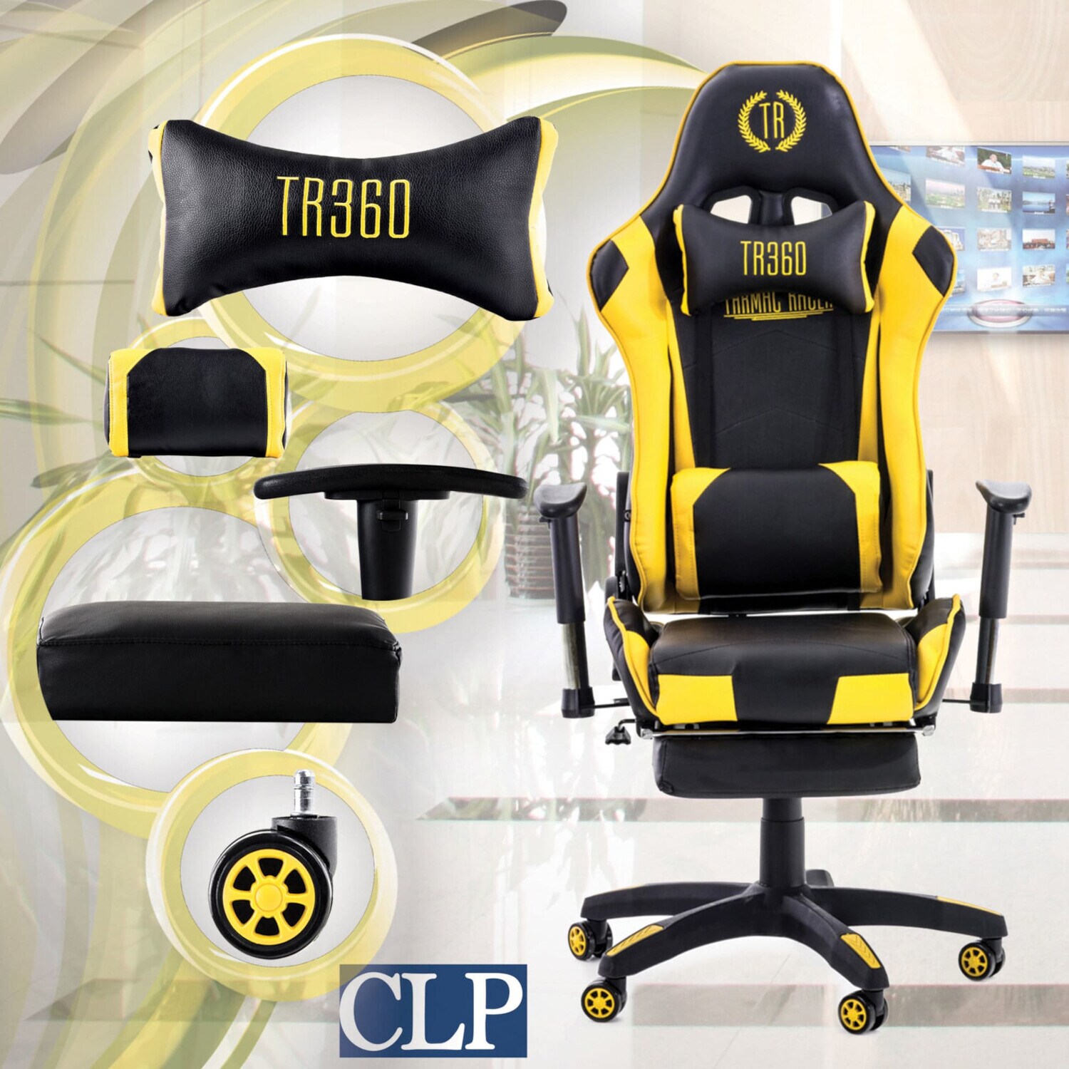 TPFLiving Racing Bürostuhl Turbine mit Fußablage Schwarz/Blau