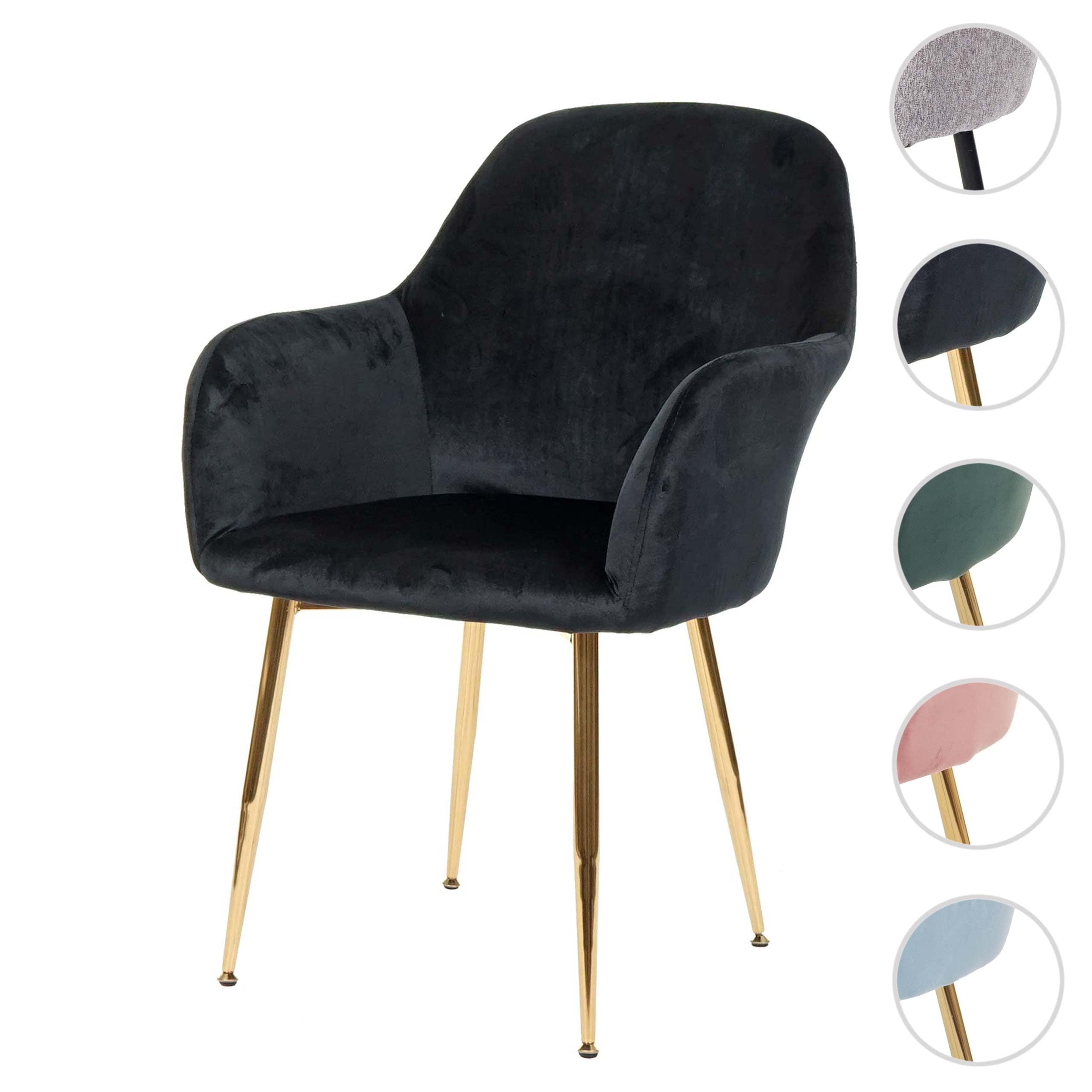 Esszimmerstuhl MCW-F18, Stuhl Küchenstuhl, Retro Design ~ Samt schwarz, goldene Beine