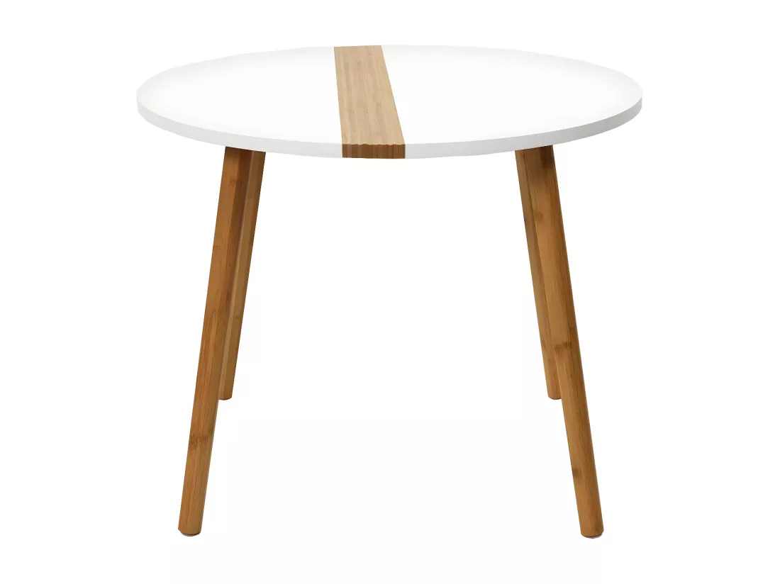 TRAZEN - Lot de 2 Tables Gigognes Blanches et Relief Bambou