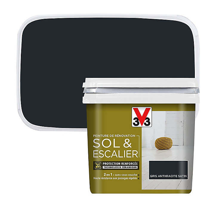 Peinture de rénovation sol et escalier V33 anthracite satin 0,75L