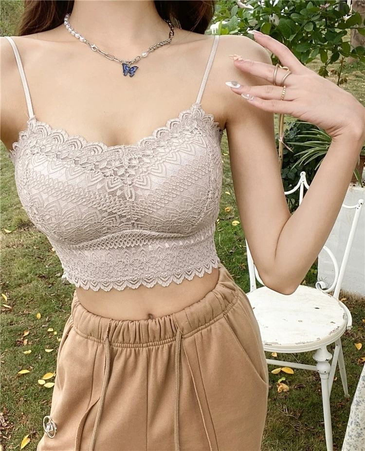 DIYI - V-hals kanten gewatteerde cropped camisole