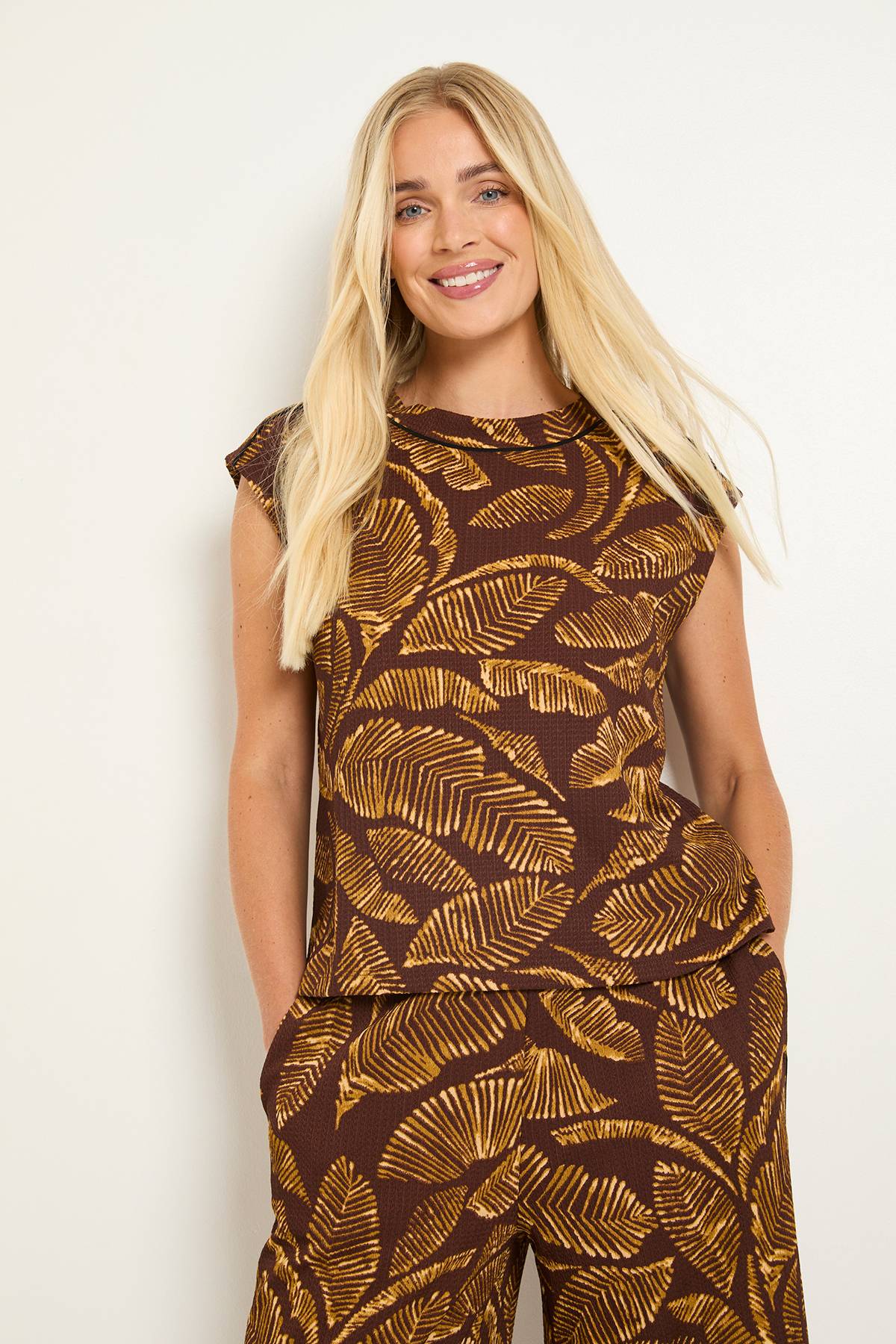 Wallis Débardeur En Jersey Avec Passepoil Contrasté Motif Palmier Petite