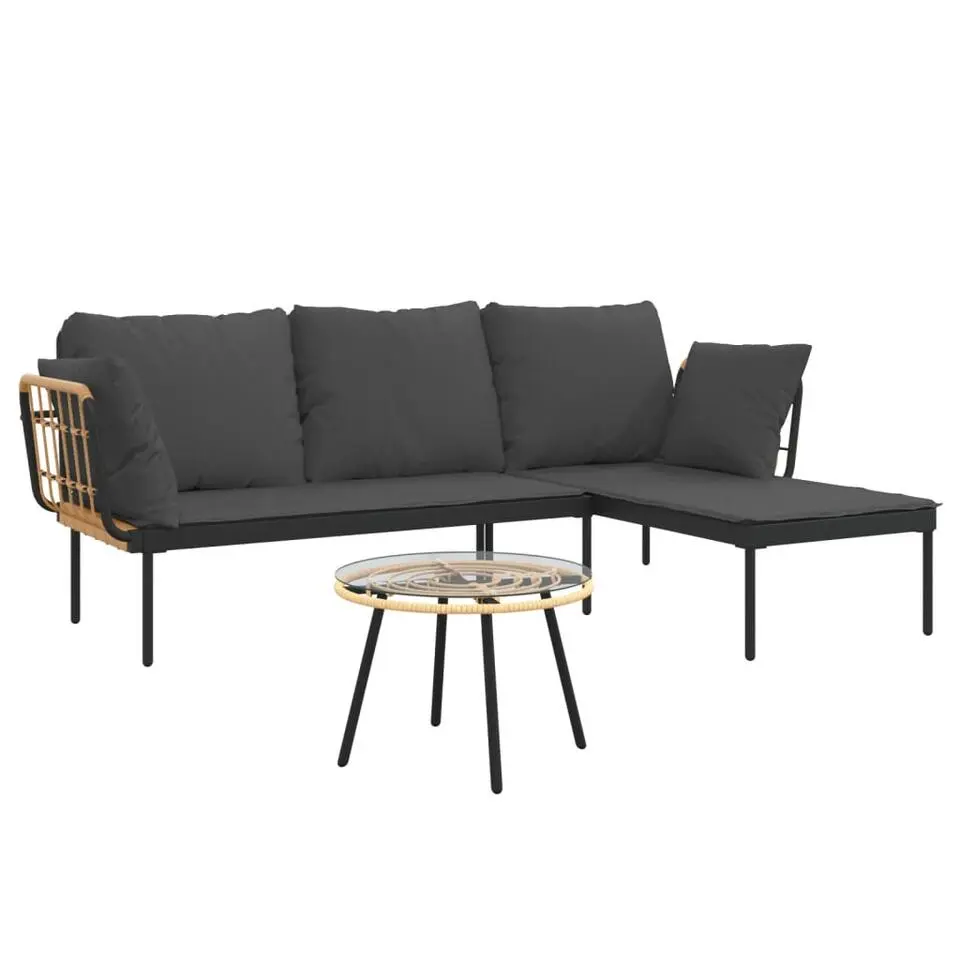 vidaXL - Loungeset - Donkergrijs - Poly rattan - 3 stuks - Met kussens