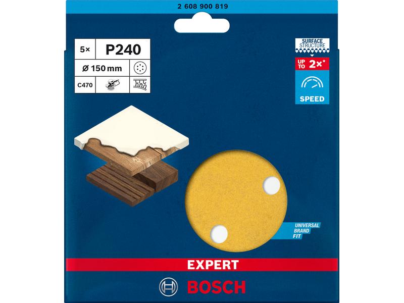 Bosch Professional Schleifpapier EXPERT C470, 150 mm, G 240 Schnelles Schleifen von Farbe und Holz