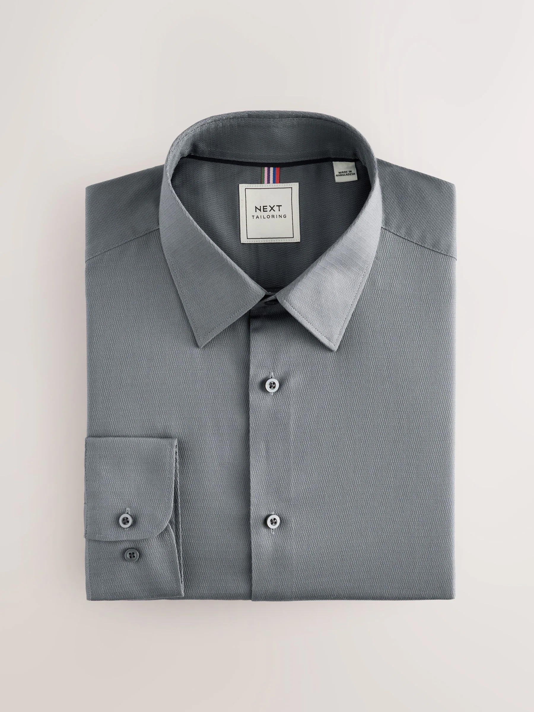 Donkergrijs - Slim Fit - Onderhoudsvriendelijk, getextureerd, slim fit overhemd met enkele manchet