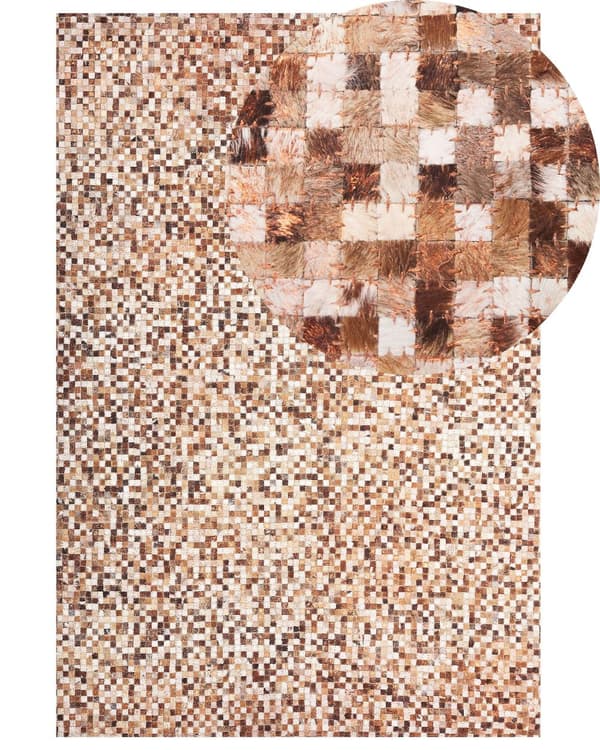 Teppe Brun Kuskinn 160 x 230 cm Lappeteknikk Håndlaget Moderne Boho Tilbehør Gulvteppe