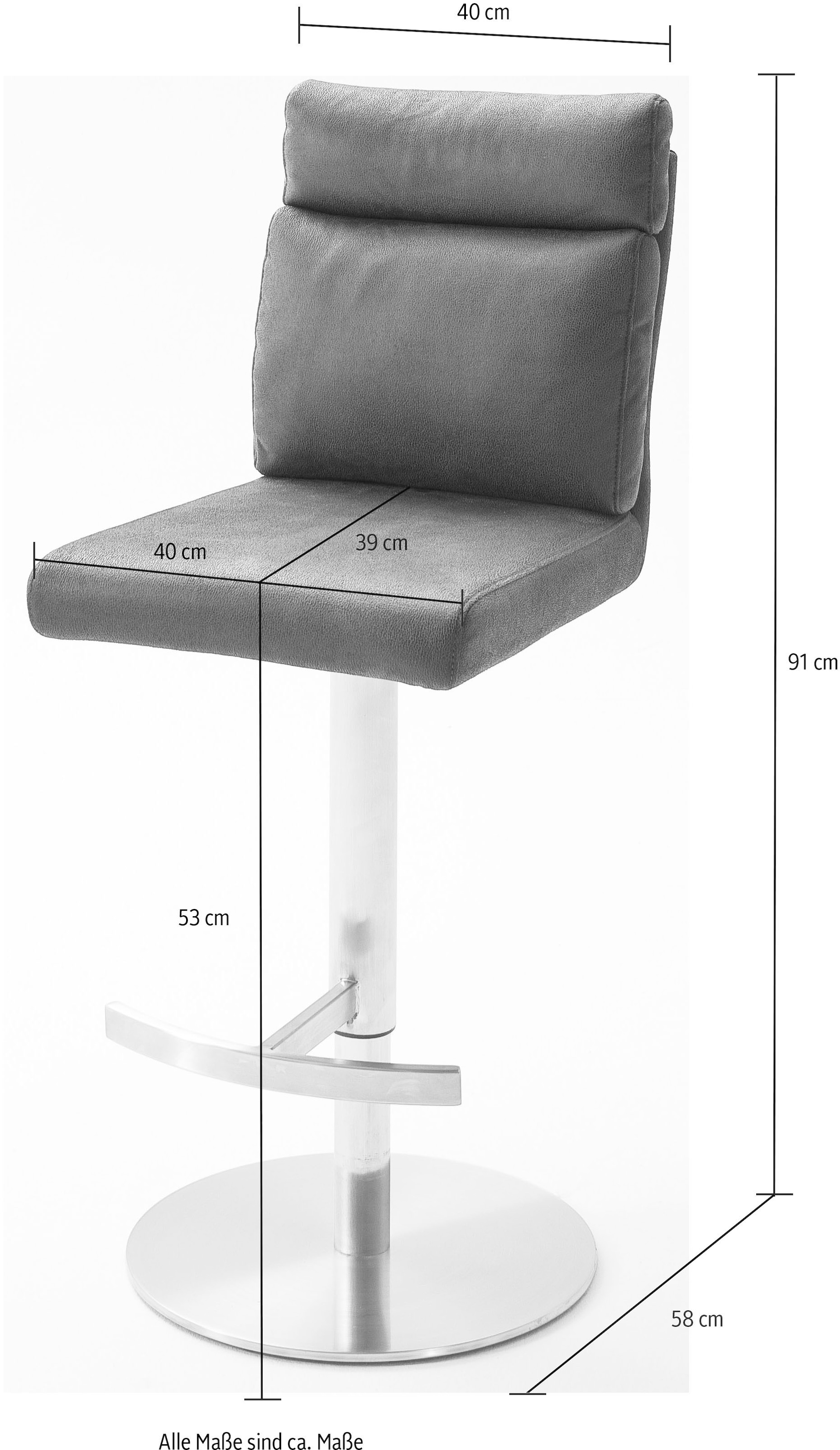 MCA furniture Bistrostuhl »RABEA Barstuhl mit Griff« () Bodenplatte rund, 360° drehbar, Sitzhöhe einstellbar von 53-78 cm