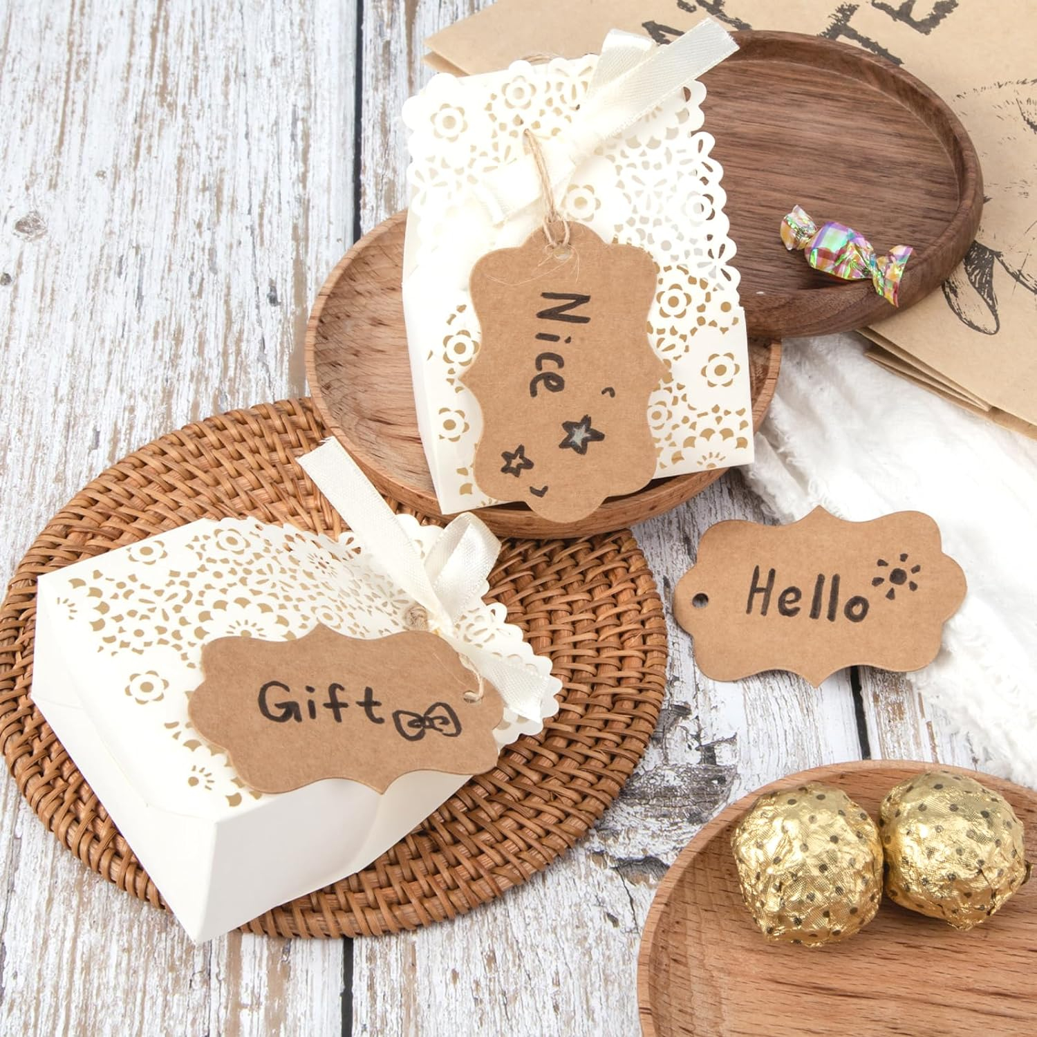 (100er Set) Geschenk Anhänger Blanco Bastel Etiketten Kraftpapieranhänger   Jute Schnur - Braun