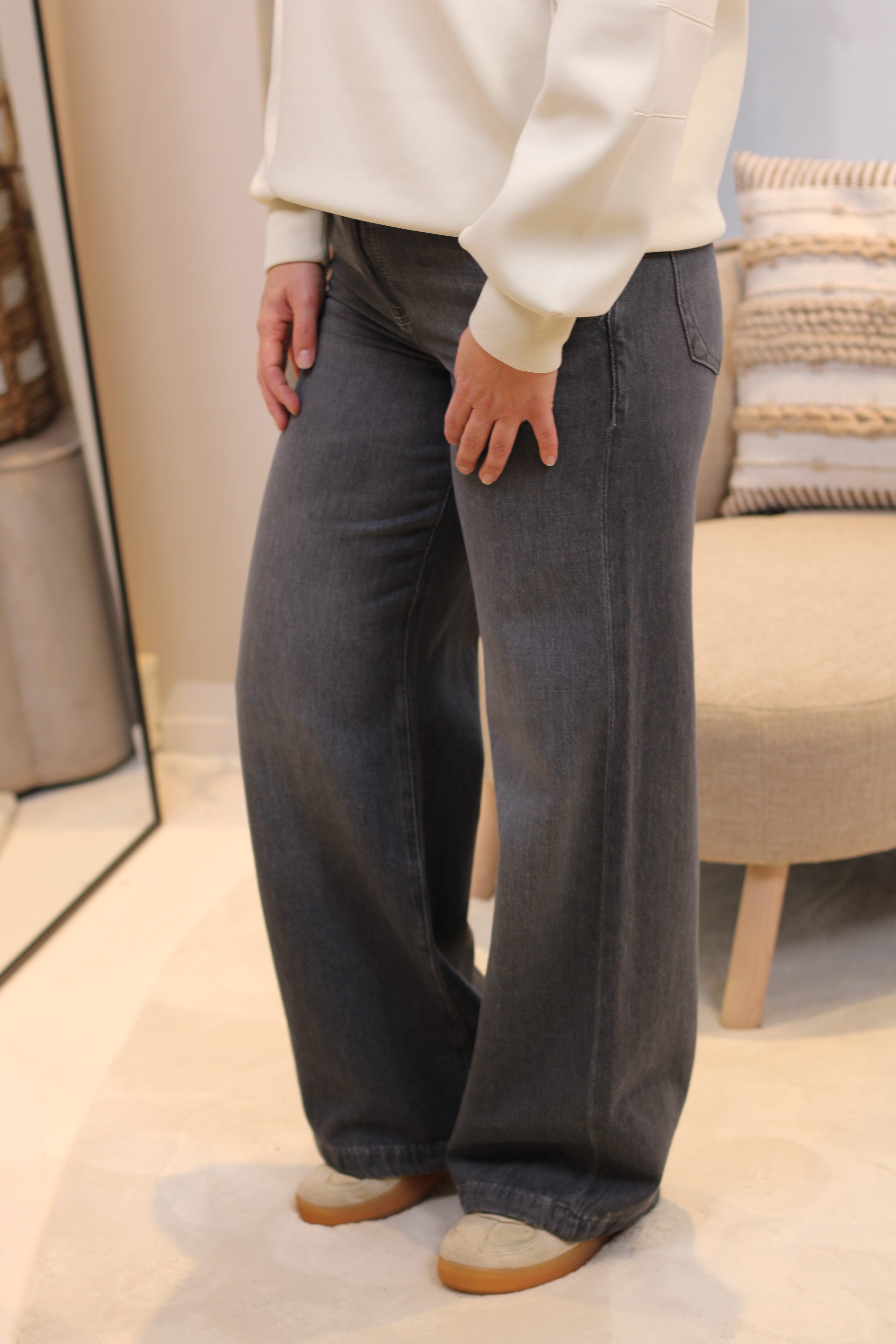 COJ Denim - Maxine Mid Waist Chino Jeans - Smoke Grey