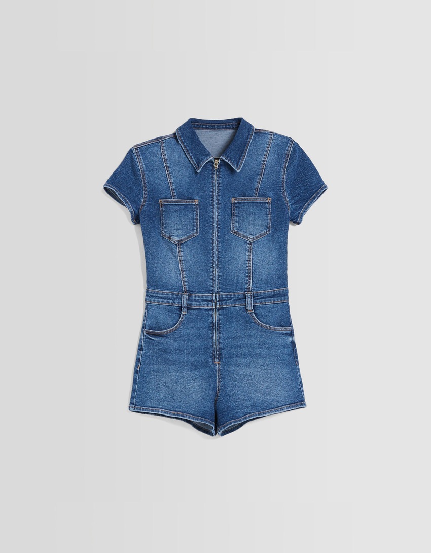 Macacão jeans com zíper