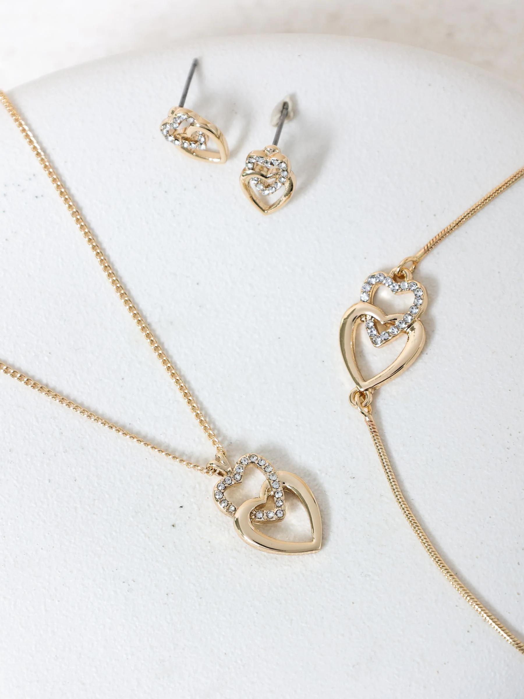 Jon Richard Plated Crystal and Polished Heart Trio Set