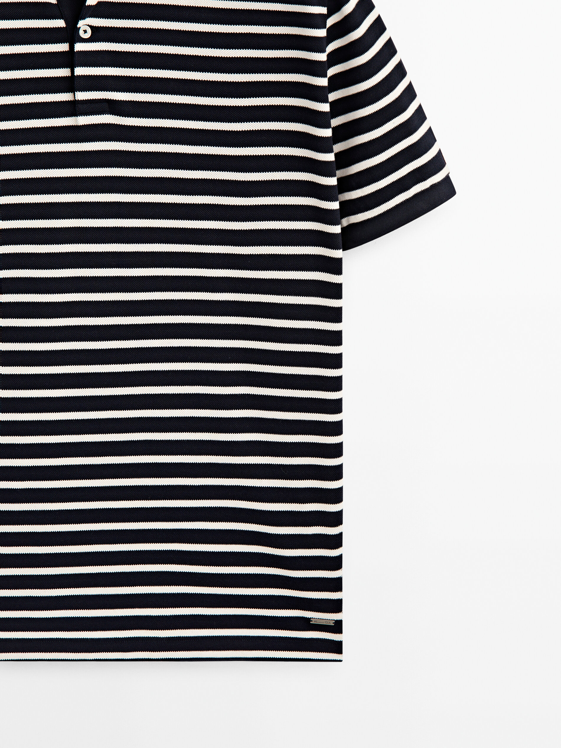 Camisa polo listrada de algodão de manga curta - AZUL MARINHO