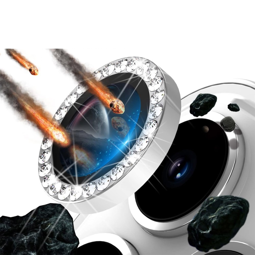 iPhone 15 Pro / iPhone 15 Pro Max Kameraschutz Objektiv Ring Protector Glitzer Abdeckung - Silber