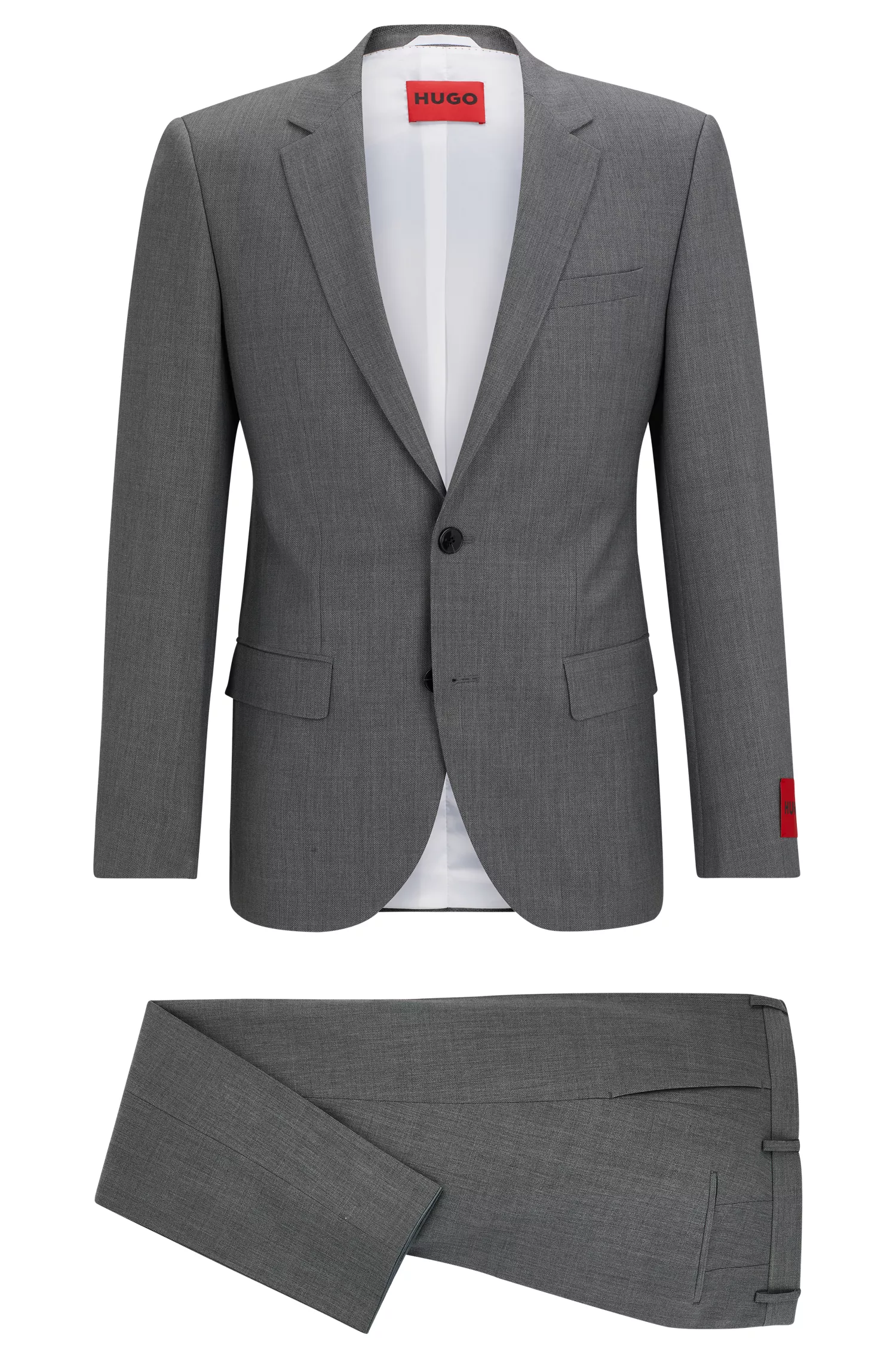 Terno HUGO vermelho, corte slim, em tecido elástico de alta performance com microestampa.