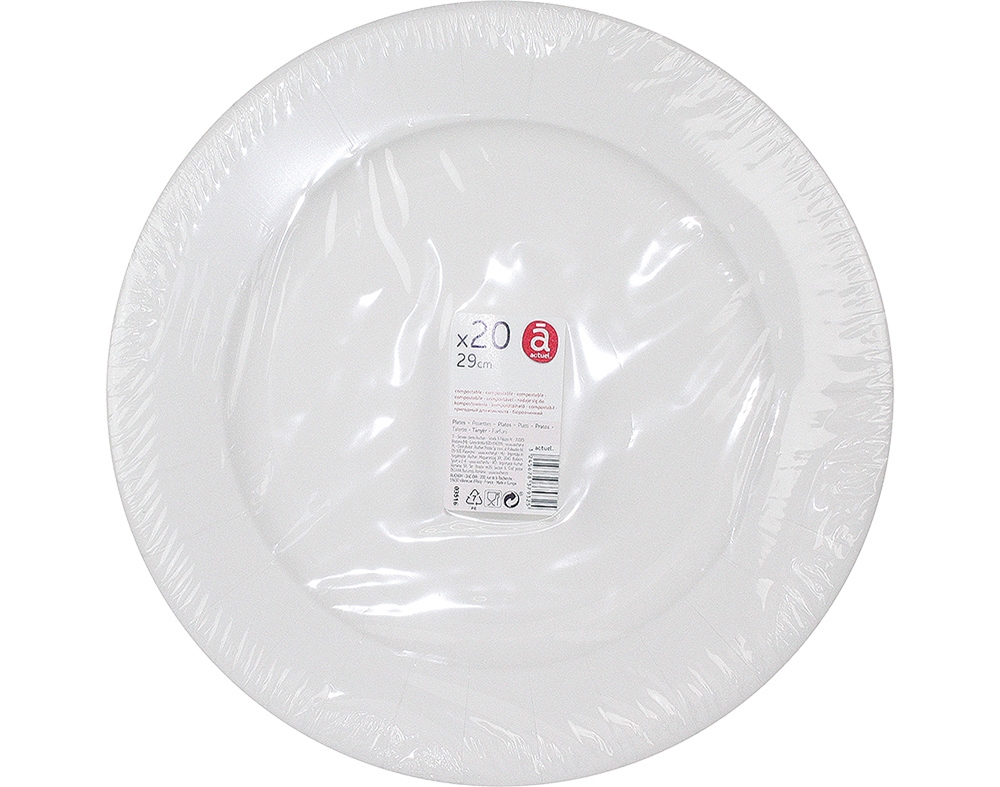 PRATOS CARTÃO BIODEGRADÁVEL ACTUEL 29CM PACK 20 UNIDADES