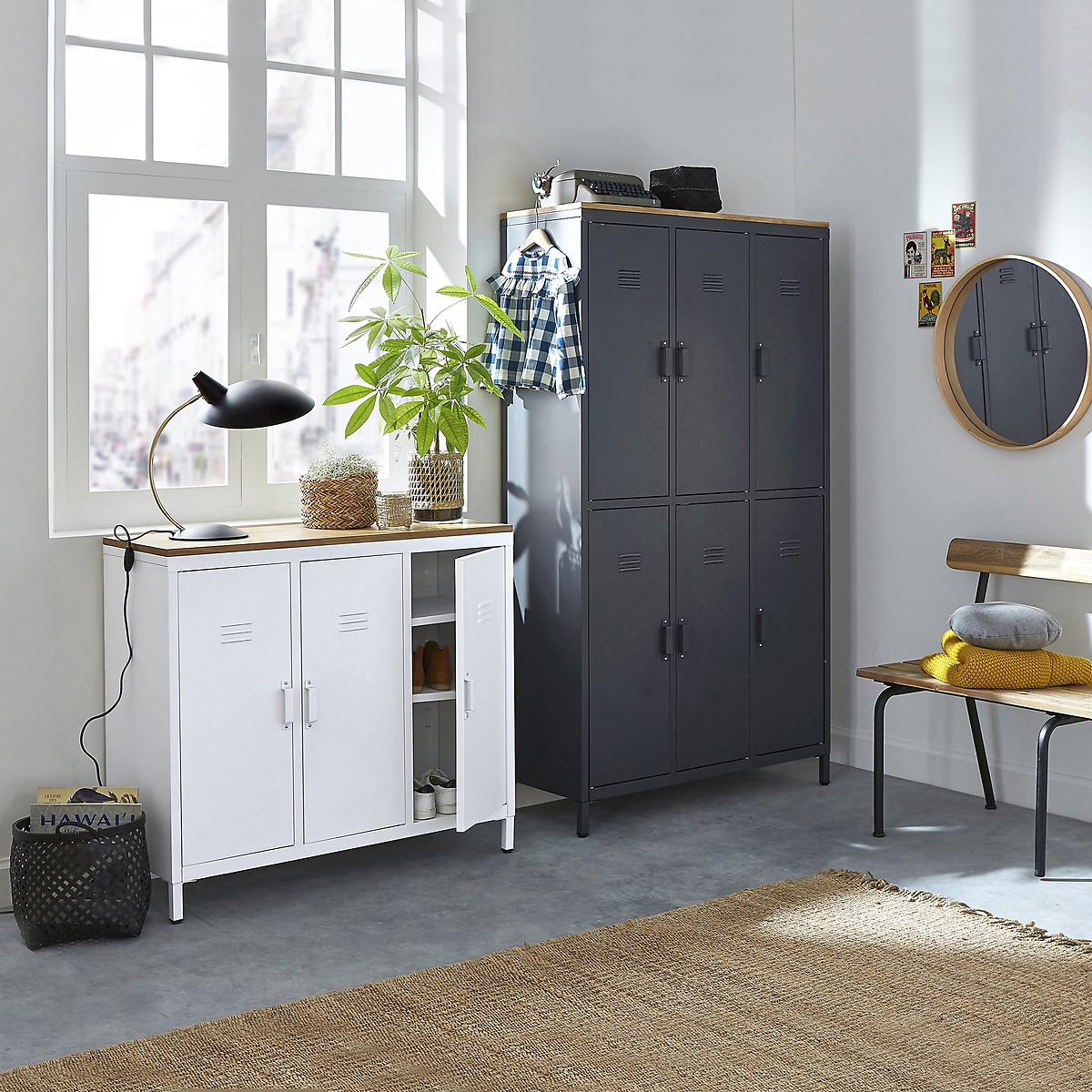 LA REDOUTE INTERIEURS<br>Armário/Guarda-roupa em metal e carvalho, 6 portas Hiba