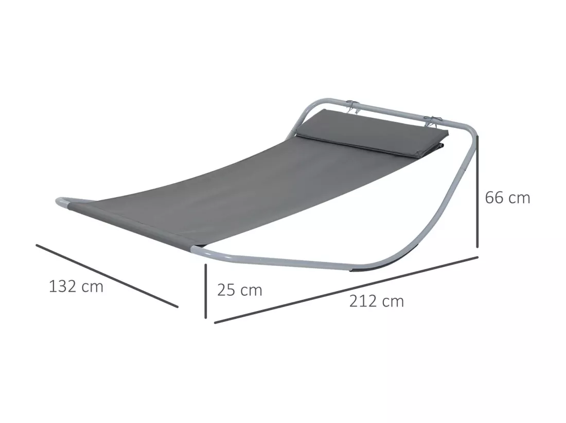 Bain de soleil transat de jardin bascule hamac 212L x 130l x 60H cm gris