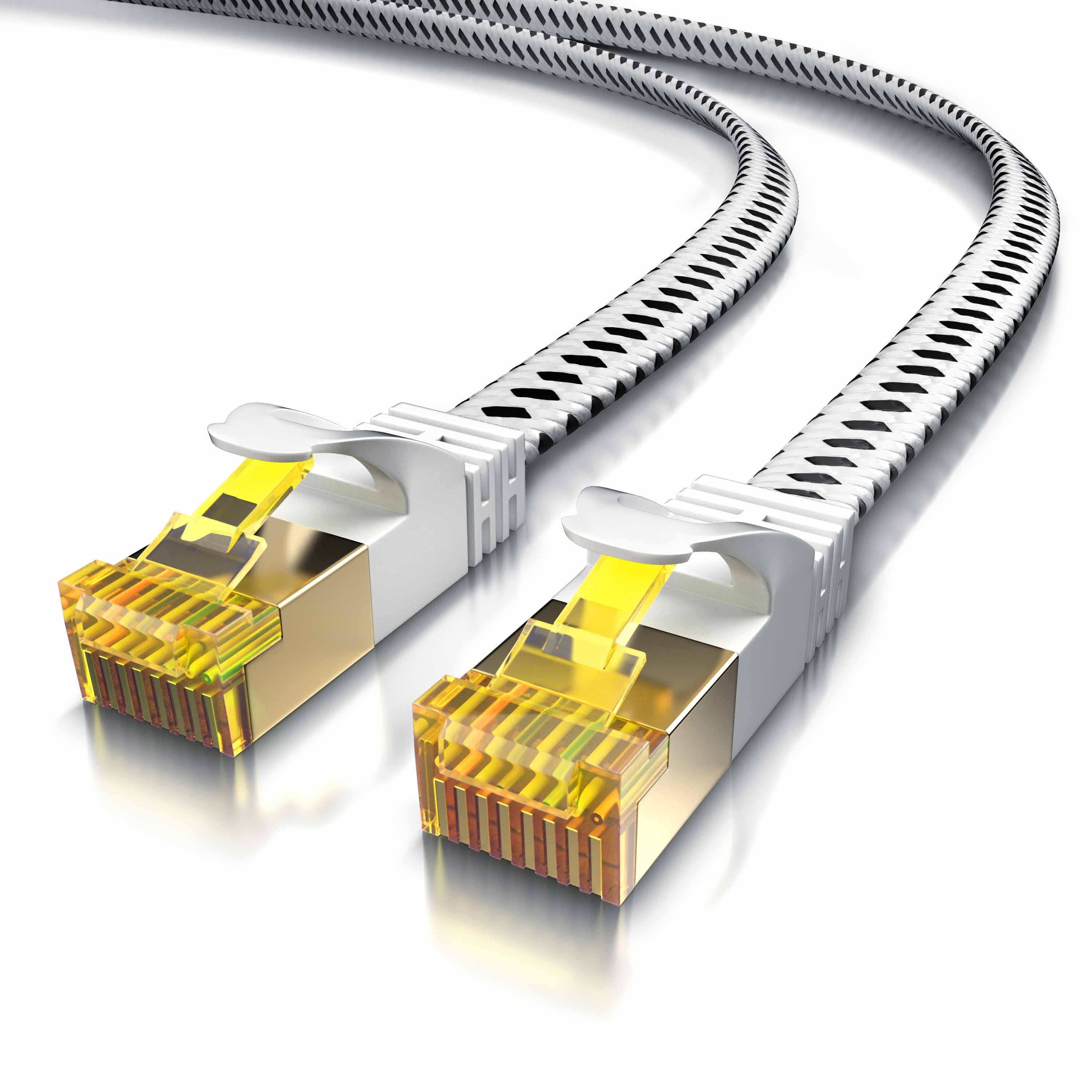 Primewire Flachbandpatchkabel CAT 7 mit Baumwollummantelung - Gigabit Ethernet LAN Kabel - 10 Gbit/s - U/FTP PIMF Schirmung - Netzwerkkabel - 15m