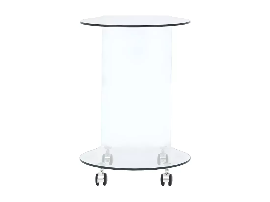Table d'appoint arrondi sur roulettes verre trempé transparent Niu
