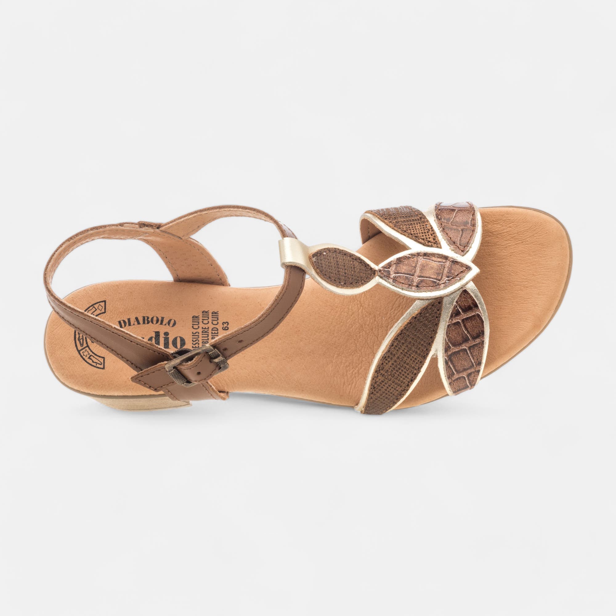 Nu-pieds à talon Femme en cuir cognac