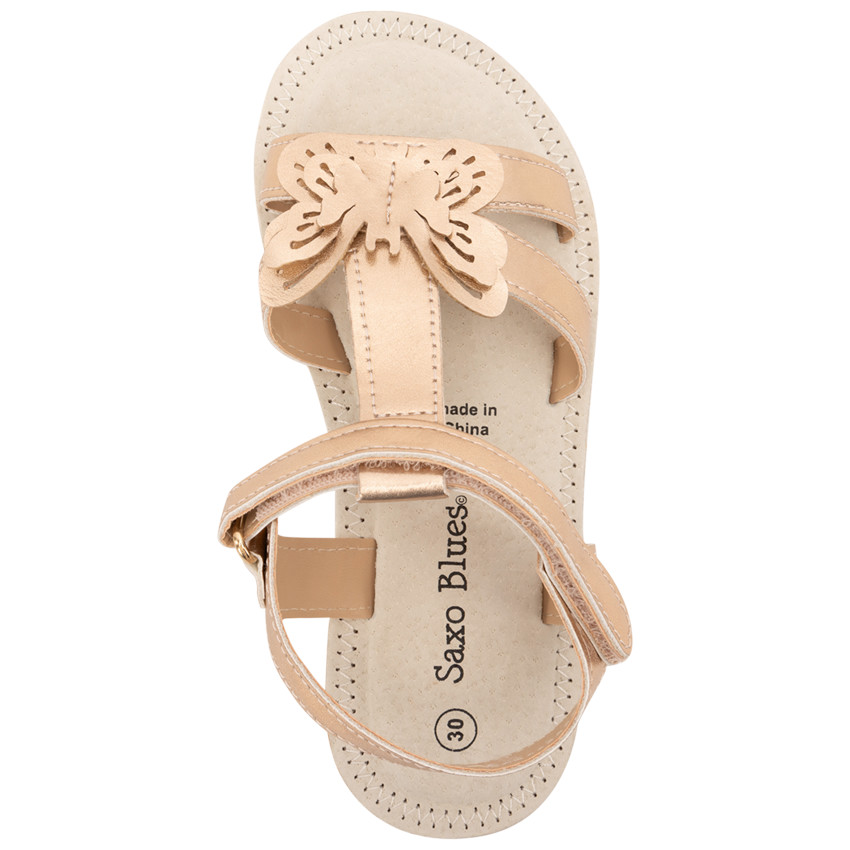 Sandales ouvertes roses et dorées avec patch papillon pour fille