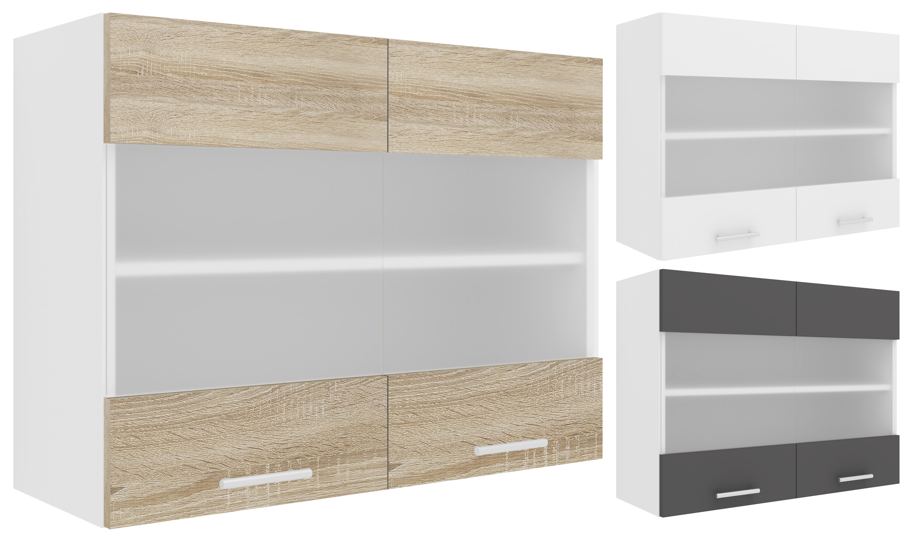 VCM Küchenschrank Breite 80 cm Matt Glastür Hängeschrank Küche Küchenmöbel Esilo