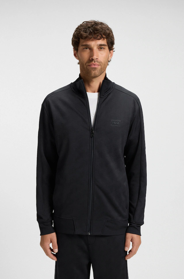 BOSS GREEN Sweatjacke »Mirror« Flachstrickkragen, regular fit, Reissverschluss, gesteppter Jacquard