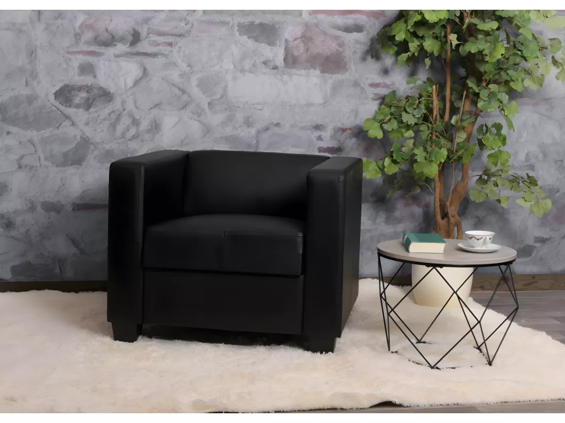 Fauteuil lounge Lille, cuir reconstitué, noir