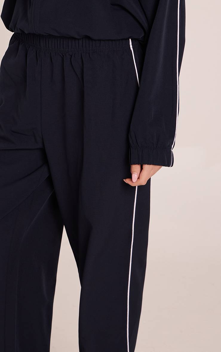 Bleu Marine Pantalon De Survêtement Droit À Détails De Passepoil Contrasté