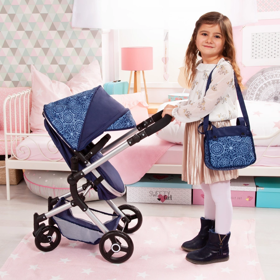 bayer Design Kombi-Puppenwagen Neo Vario blau, mit Muster