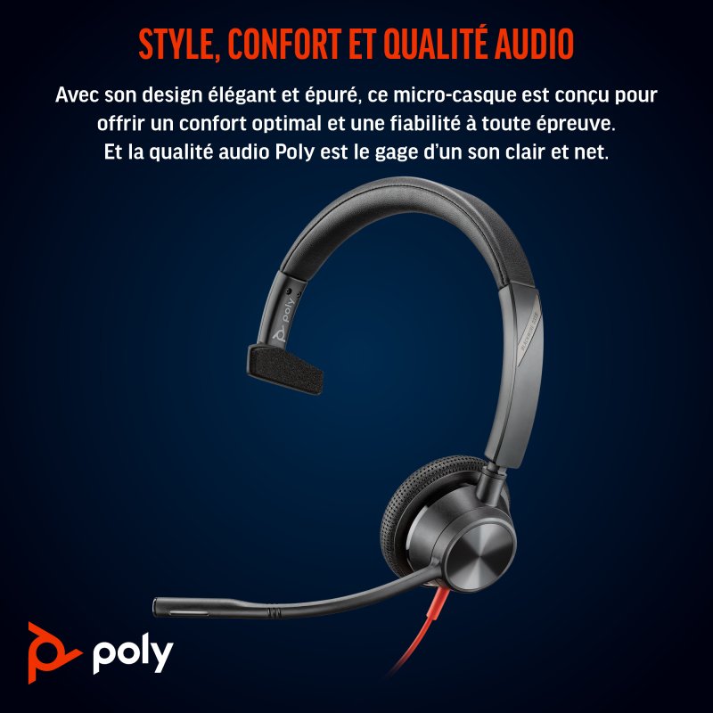 HP Poly Micro-casque Poly Blackwire 3315 monaural USB-C + connexion 3,5 mm + adaptateur USB-C/A