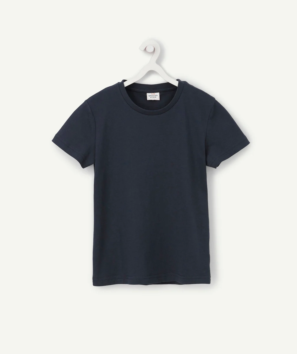 T-SHIRT UNI GARÇON EN COTON BIOLOGIQUE BLEU MARINE