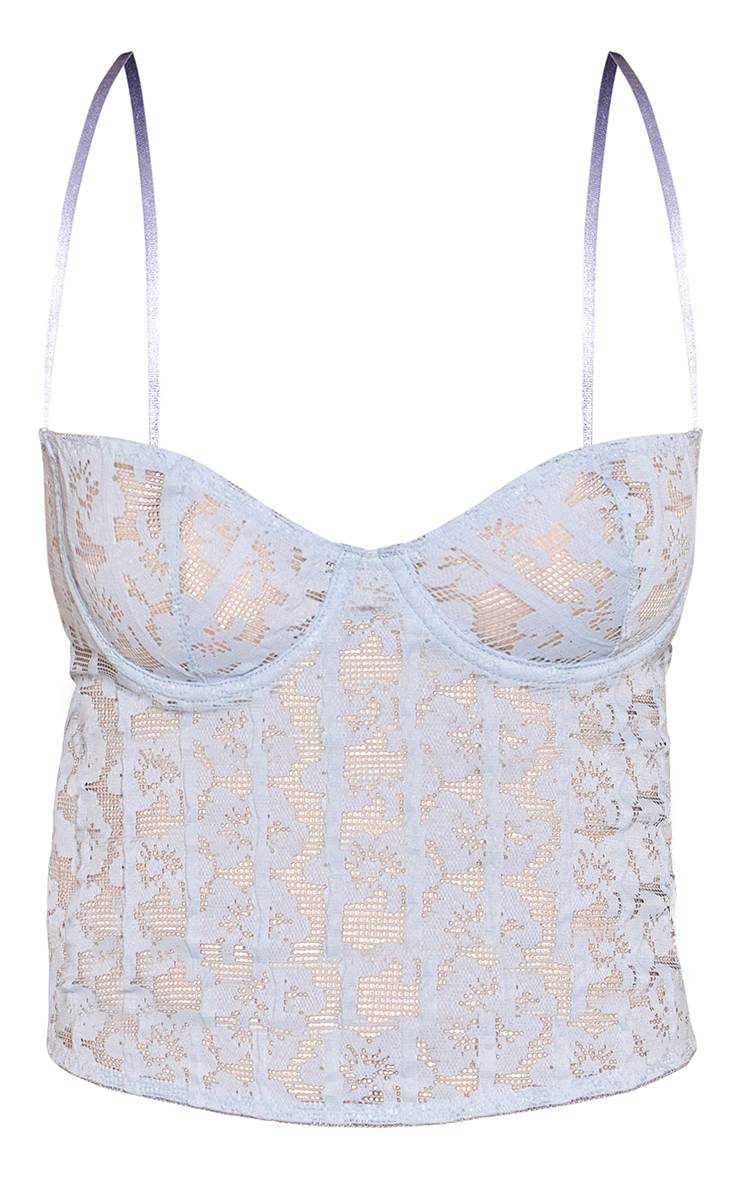 Bleu Corset Long À Bretelles Spaghetti En Dentelle
