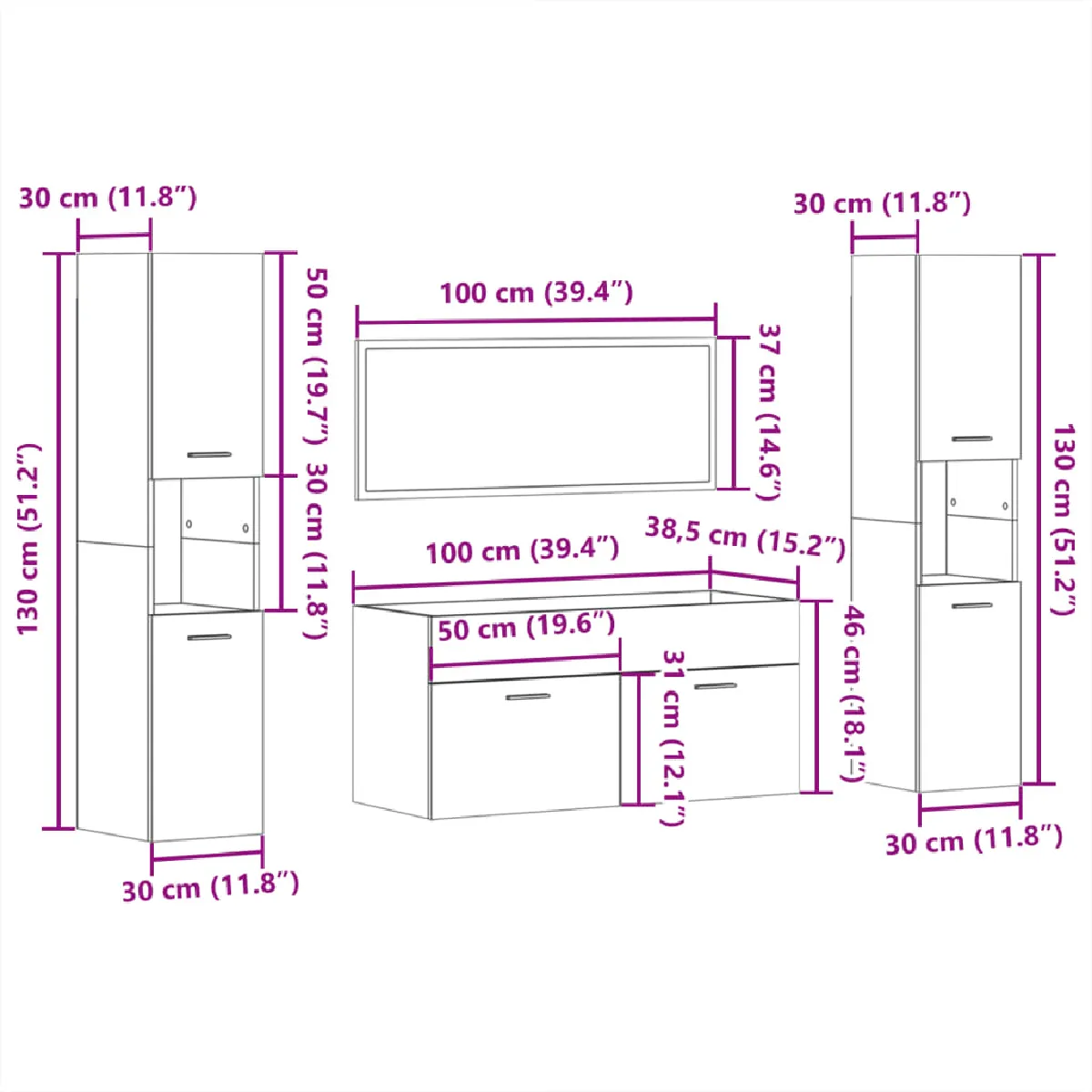 VidaXL Ensemble meubles salle de bain 4 pcs - Blanc