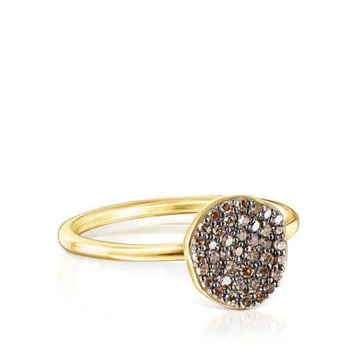 Anel pequeno com banho de ouro 18k sobre prata e diamantes em formato de lírio d'água.