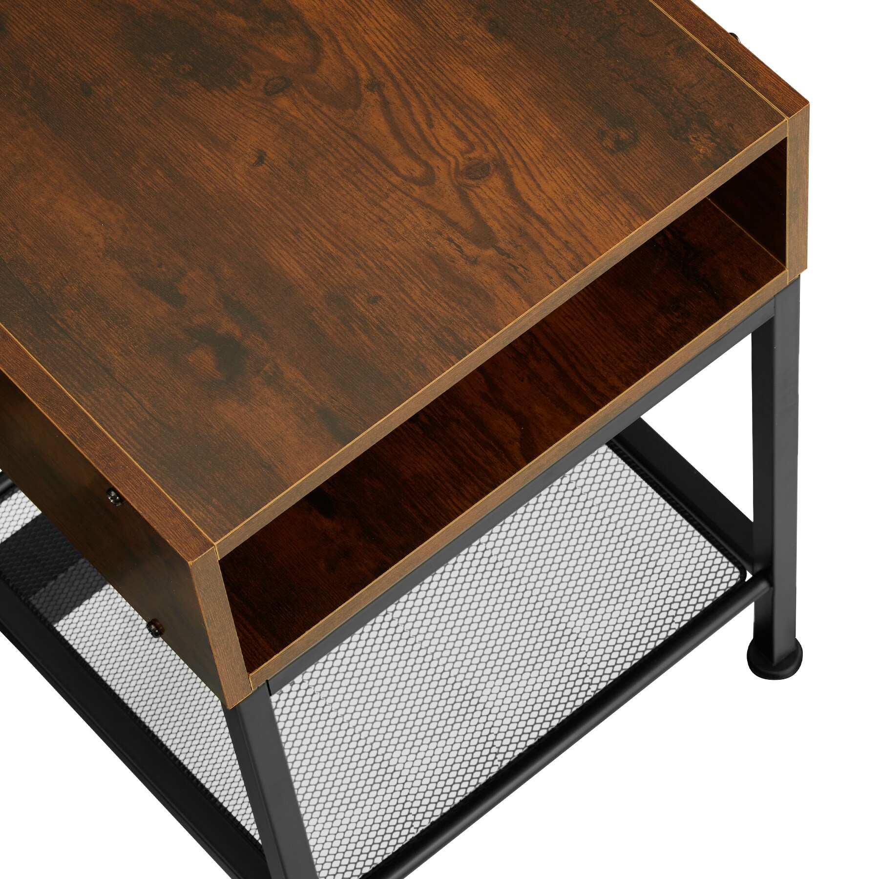 tectake® Nachttisch, Industrial Style, mit offenem Fach und Gitterablage, 40,5 x 40,5 x 59 cm