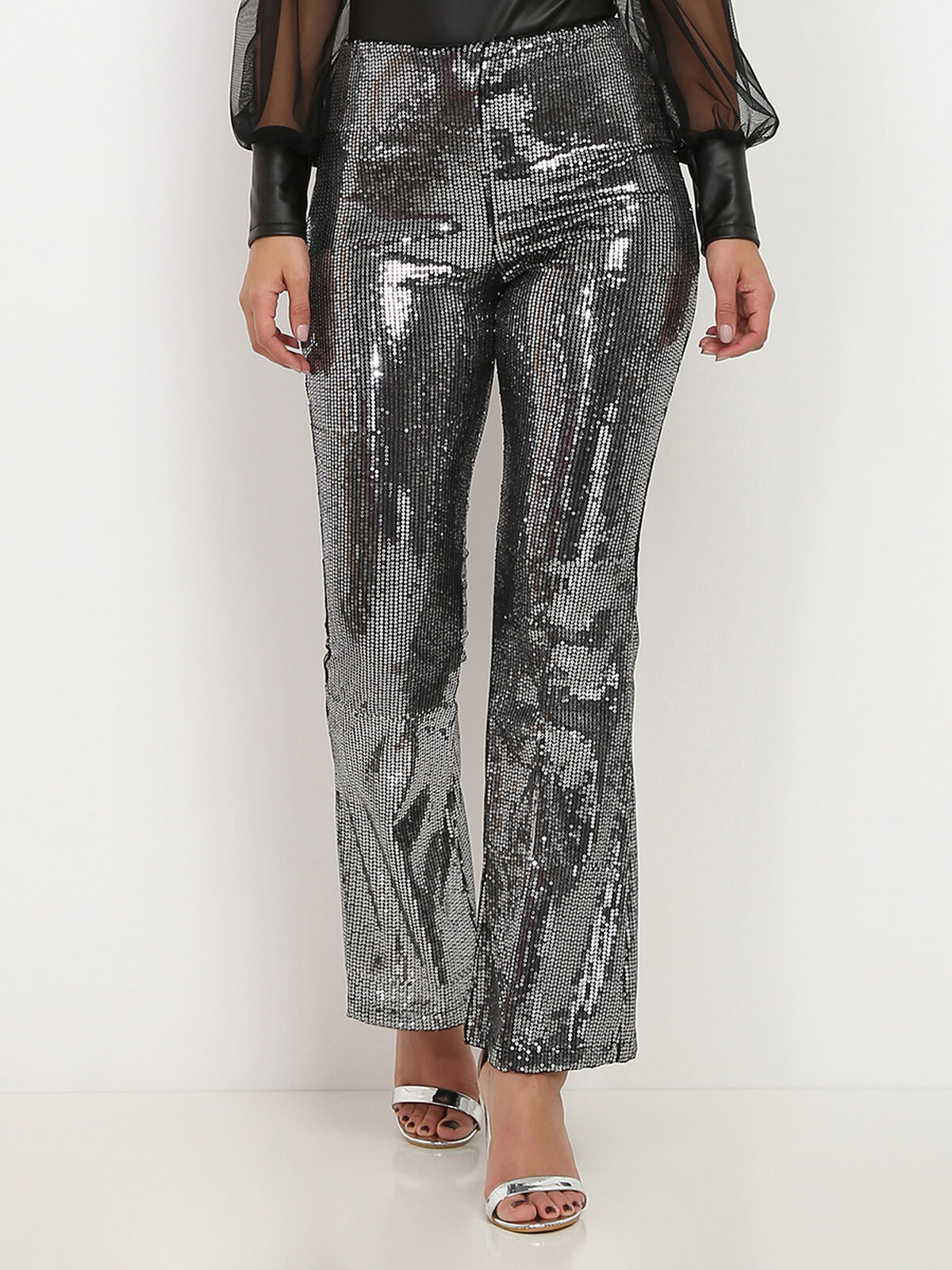 Pantalon flare à sequins- Argenté