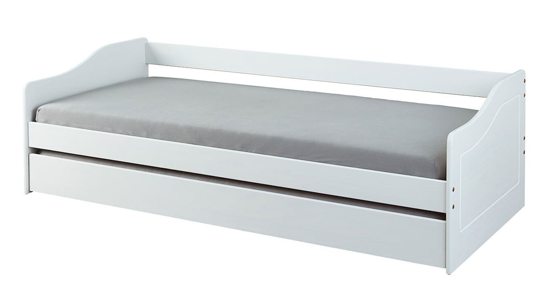 Stauraum-/Funktionsbett Lorenz 90 x 200 cm Kiefer massiv grau lackiert