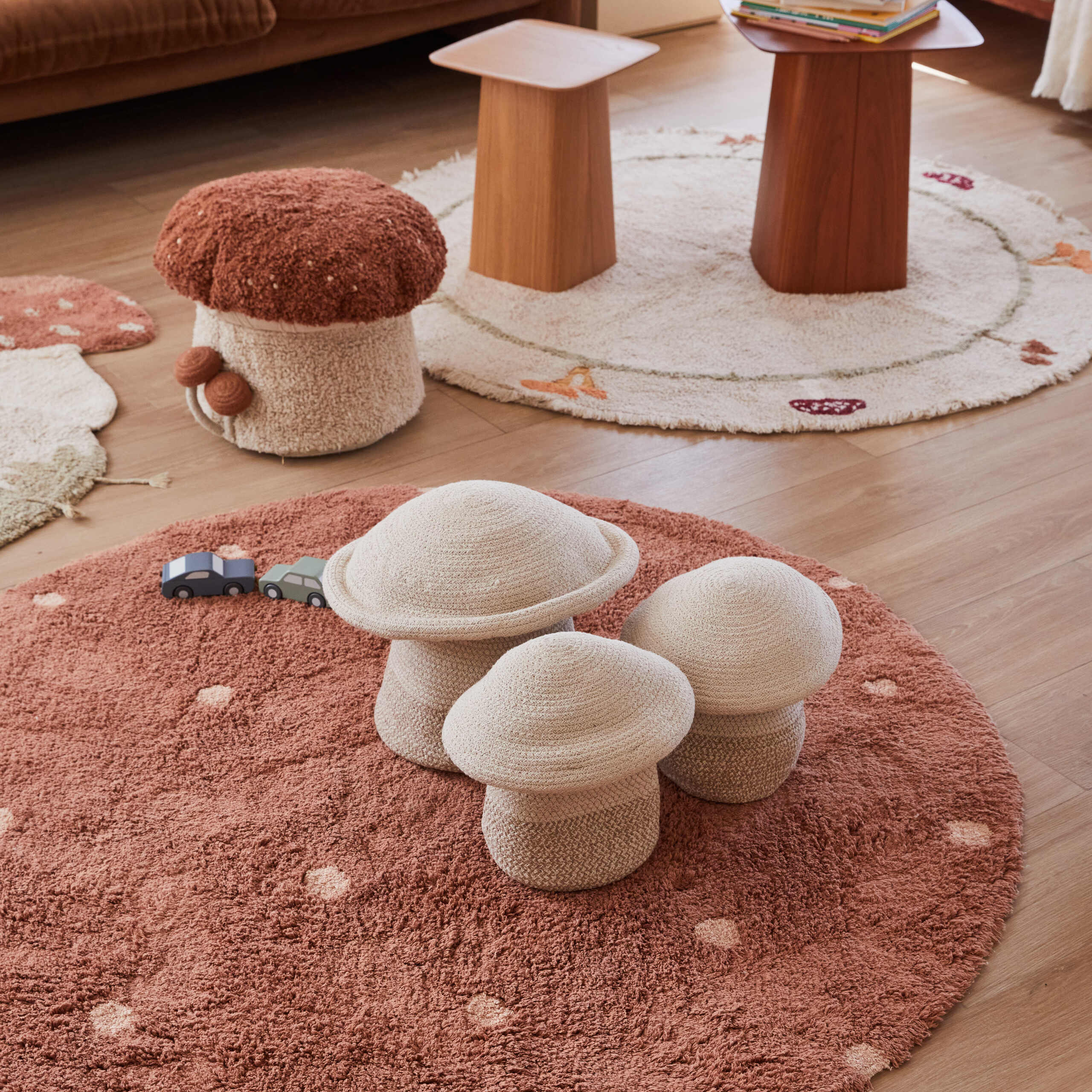 DOT - Tapis rond lavable en coton | Orange