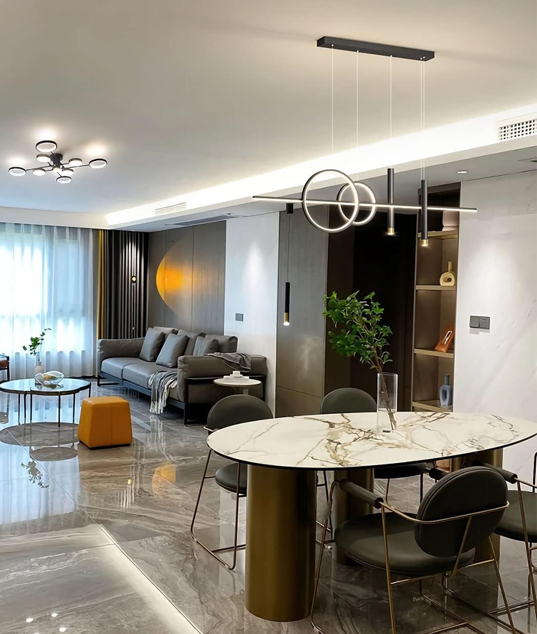 Moderne LED Pendelleuchte Esstisch Hängelampe Dimmbar Mit Fernbedienung Esszimmer Hängeleuchte Esszimmer Pendellampe Höhenverstellbar Kronleuchter für Wohnzimmer Büro Hängeleuchte (Schwarz, 100cm)