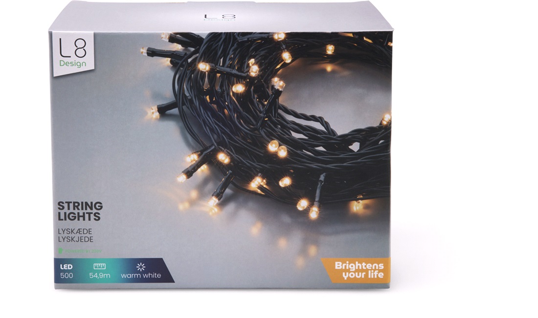 Lyskæde 500 LED, 50m med 220V, ude/inde